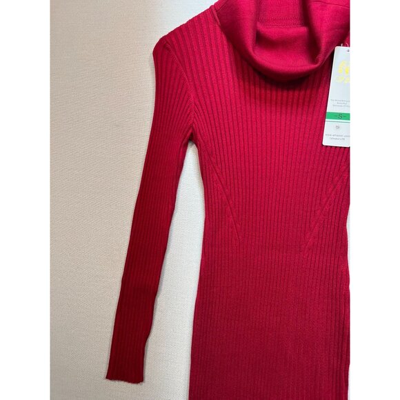 V28 Women's Turtle Neck Bodycon Sweater Dress Knit Long Sleeve Size Small Red - Picture 7 of 12